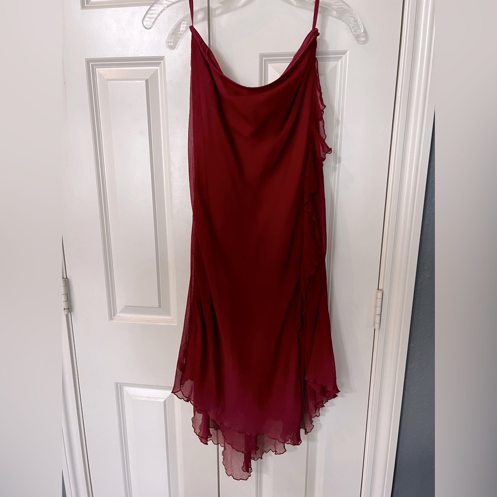 Dark red silk skirt.